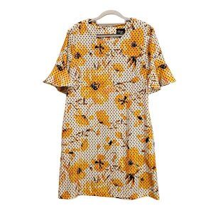 sunflower polka dot shift dress womens 12 yellow bell ruffle sleeves career fun